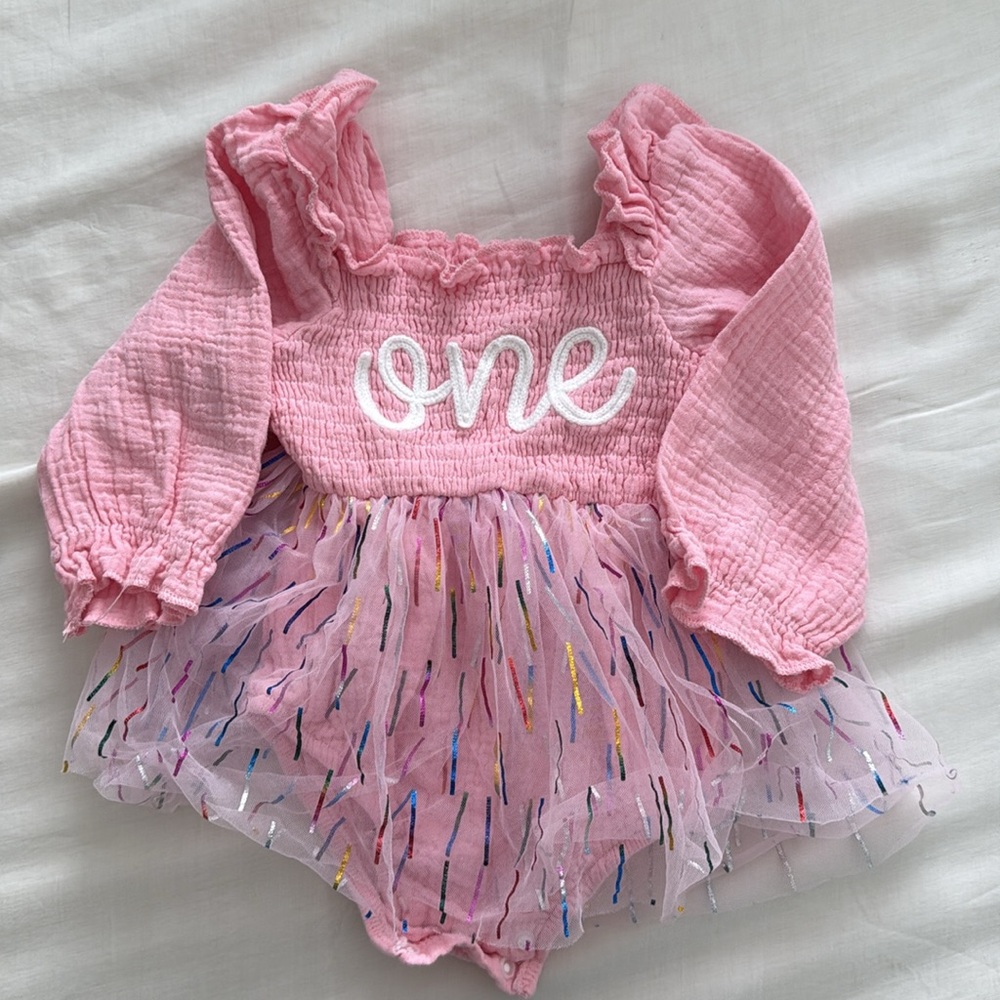 Confetti Dress Smash Cake First Birthday Outfit Dress Colorful Tulle Romper Pink